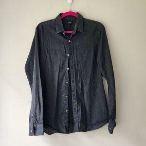 Theory Zack PS Mendon Button Down Shirt | Medium | Cotton Black Quiet Luxury